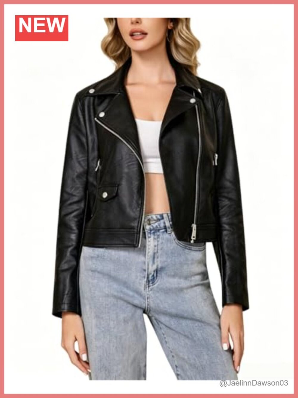 Faux Leather Jacket Women Cropped Motorcycle Biker Outwear